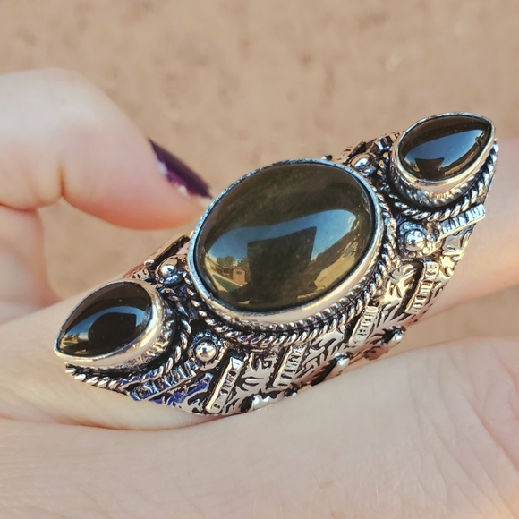 New Huge Obsidian 925 Silver Statement Ring. - Picture 5 of 16